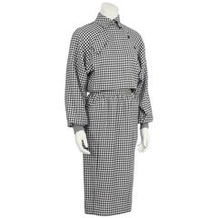 1980's Ungaro Black and White Houndstooth Wool Dress