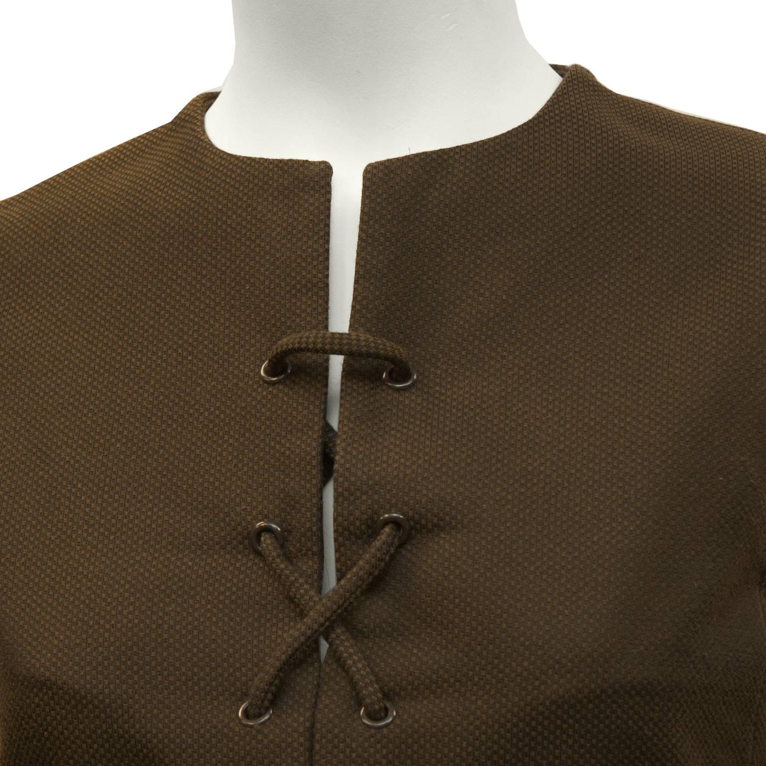 1970's Geoffrey Beene Brown Lace-up Dress  In Excellent Condition In Toronto, Ontario