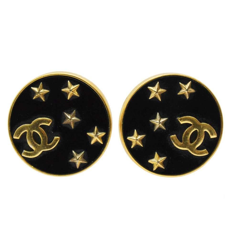 Women's or Men's 1980's Chanel Round CC Earrings with Stars 