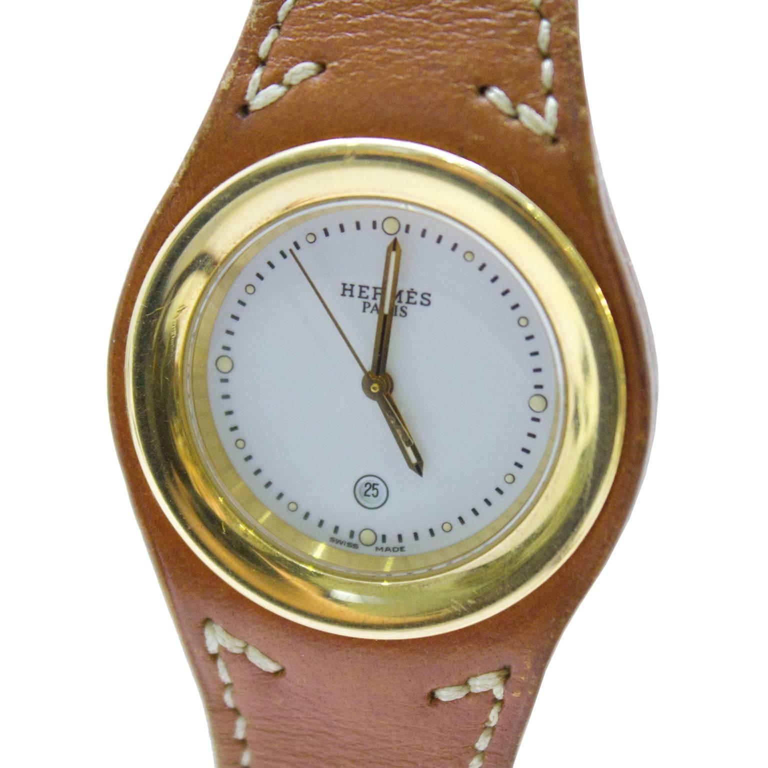 1998 Hermes Tan Harnais Watch With Deployant Band In Excellent Condition In Toronto, Ontario
