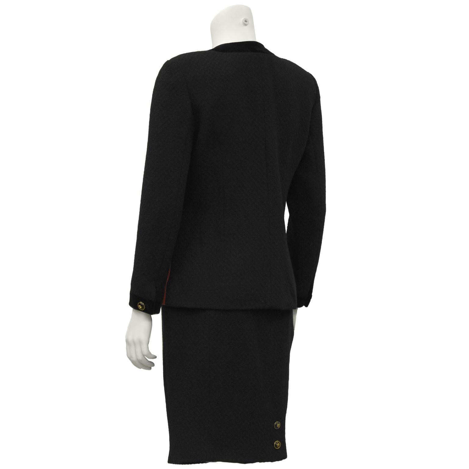 1980's Chanel Black and Red Skirt Suit  In Good Condition For Sale In Toronto, Ontario