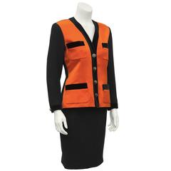 1980's Chanel Black and Red Skirt Suit