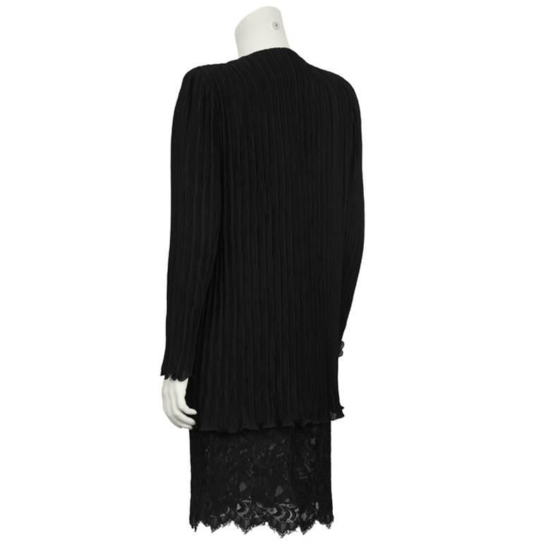 1980's Ungaro Black Fortuny Pleated Jacket With Lace Skirt In Excellent Condition For Sale In Toronto, Ontario