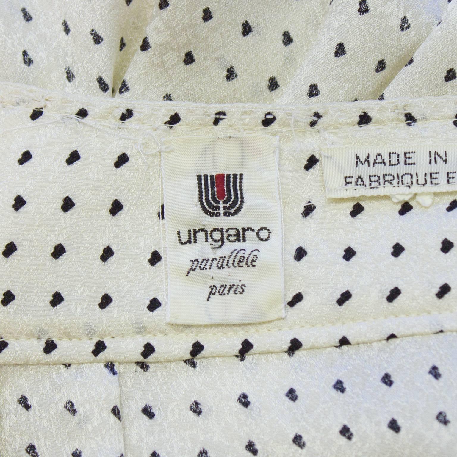 Women's 1980's Emanuel Ungaro Off White & Black Silk Polka Dot Blouse