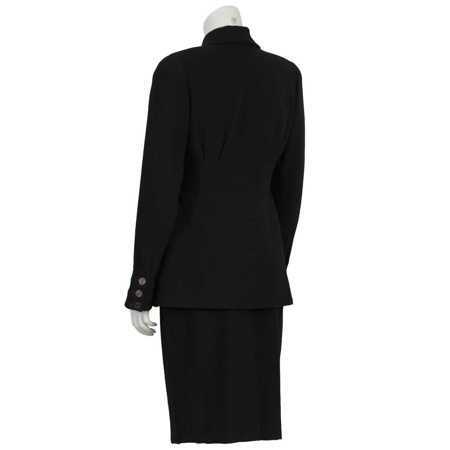 Gray 1980's Karl Lagerfeld Black Wool Suit 