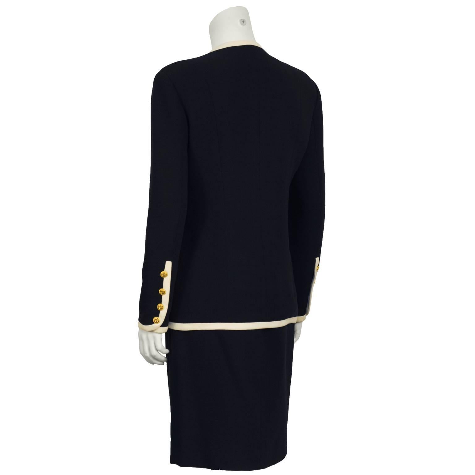 Black 1980's Chanel Navy & Cream Skirt Suit 