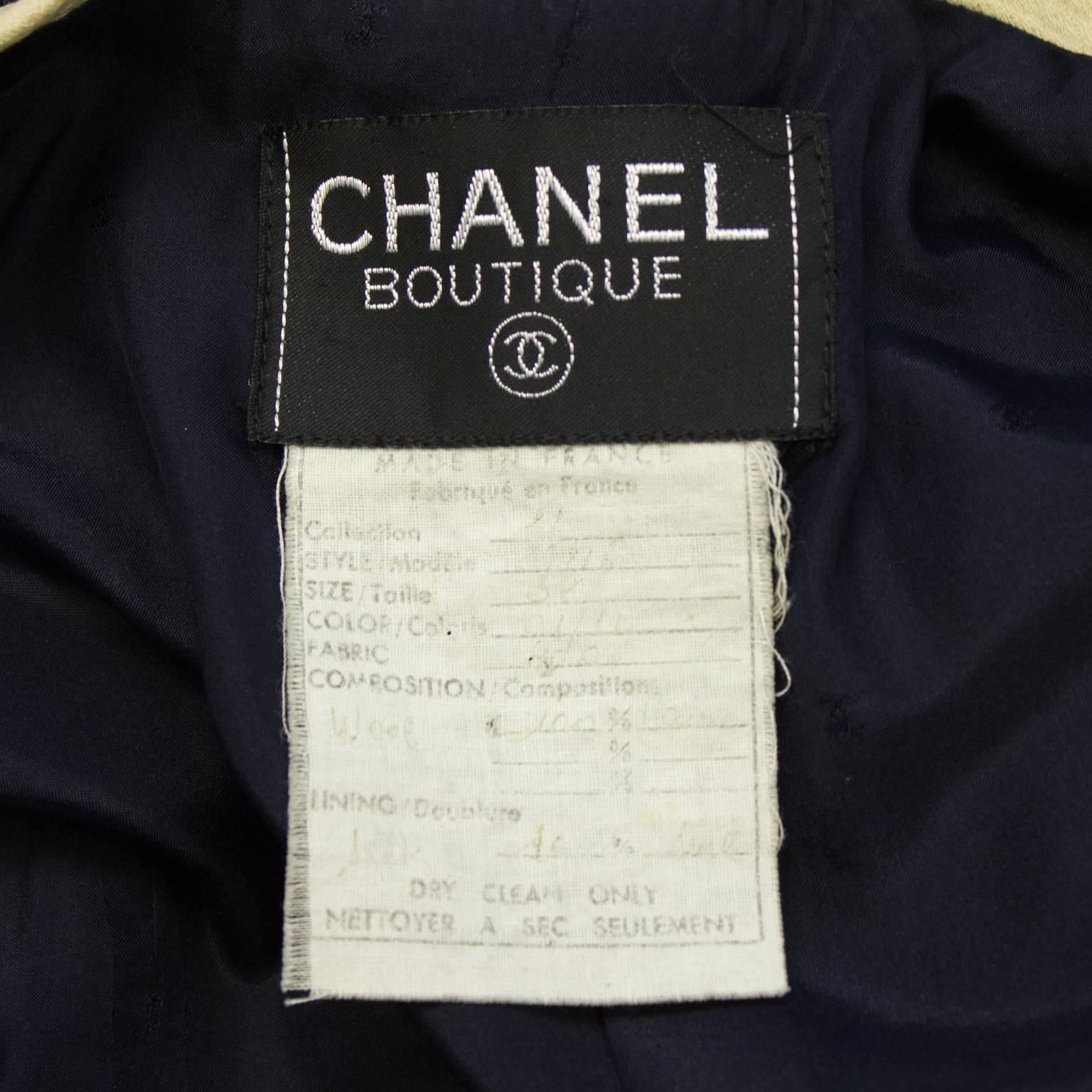 1980's Chanel Navy and Cream Skirt Suit at 1stDibs