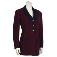 1980's Chanel Bordeaux and Navy Boucle Jacket