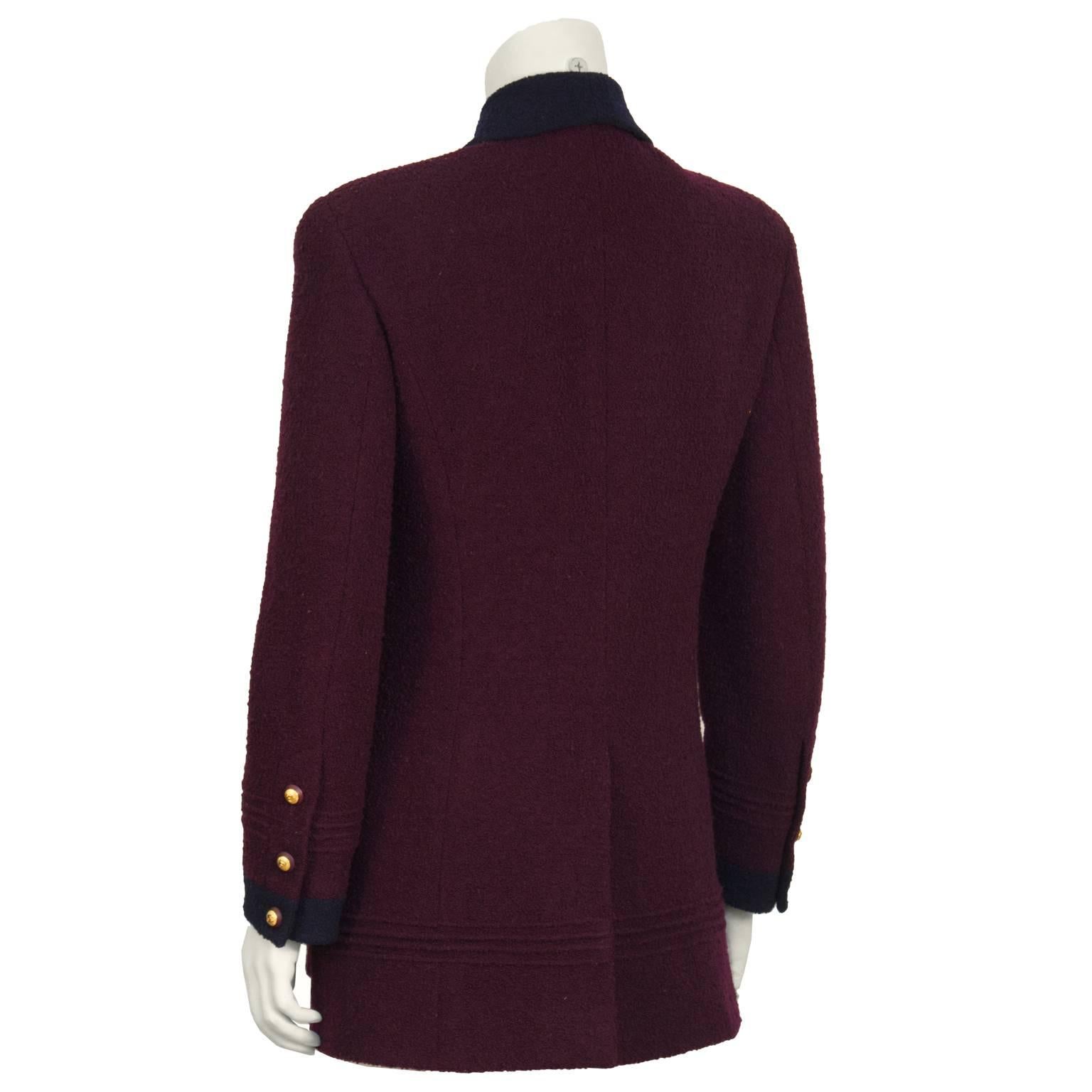 Black 1980's Chanel Bordeaux and Navy Boucle Jacket 