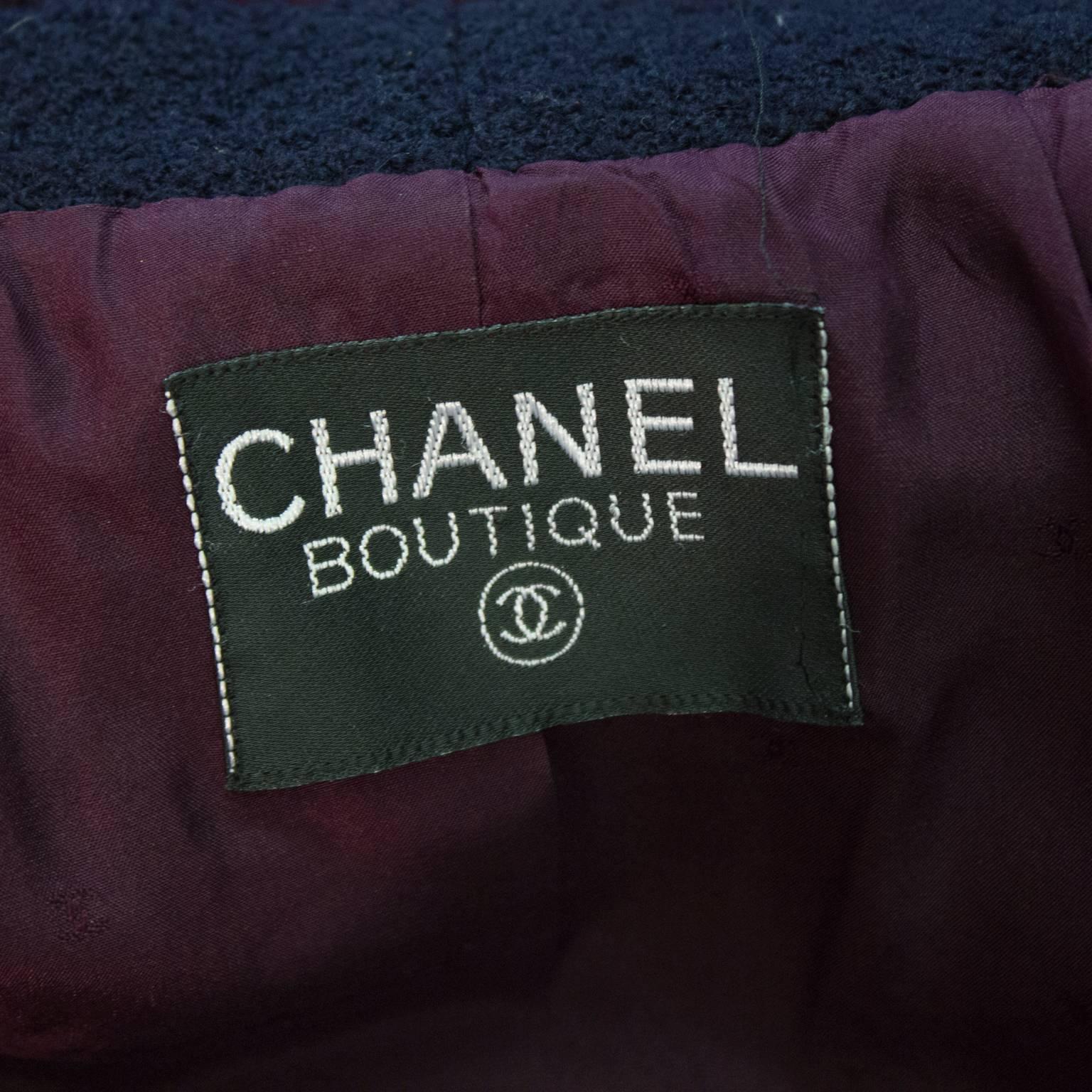 Women's 1980's Chanel Bordeaux and Navy Boucle Jacket 