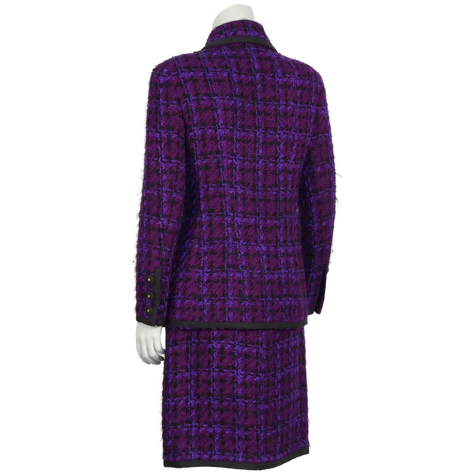 1980's Chanel Purple Plaid Boucle Skirt Suit  In Excellent Condition In Toronto, Ontario