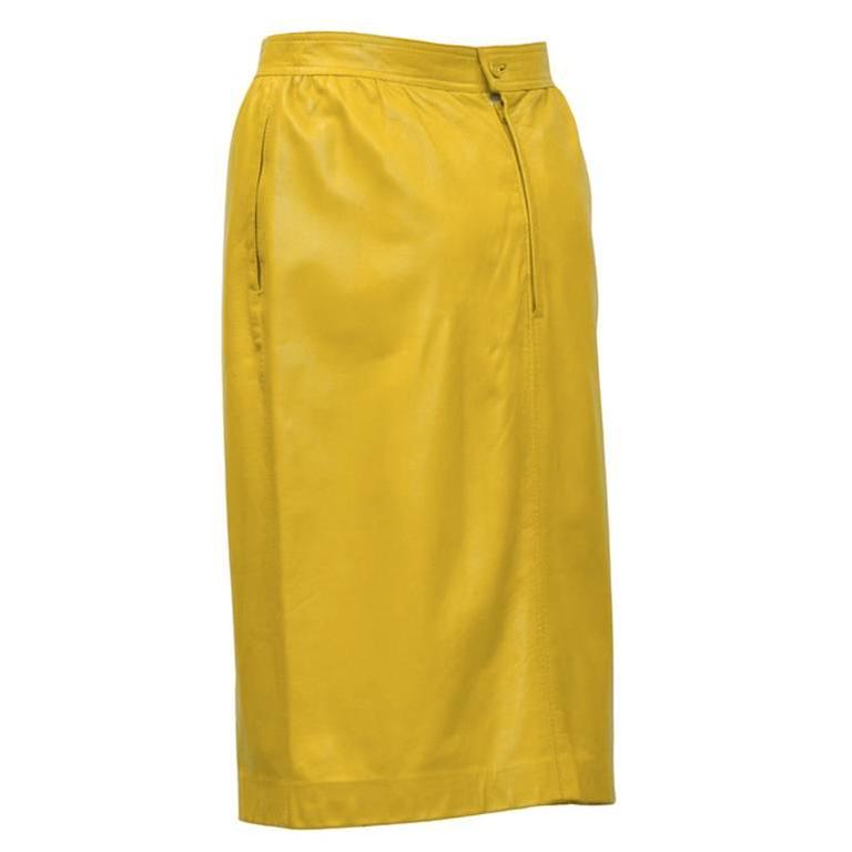 1980's Emanuel Ungaro Mustard Leather Skirt For Sale at 1stDibs