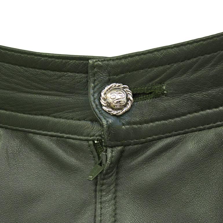 Black 1980's Emanuel Ungaro Forest Green Leather Skirt