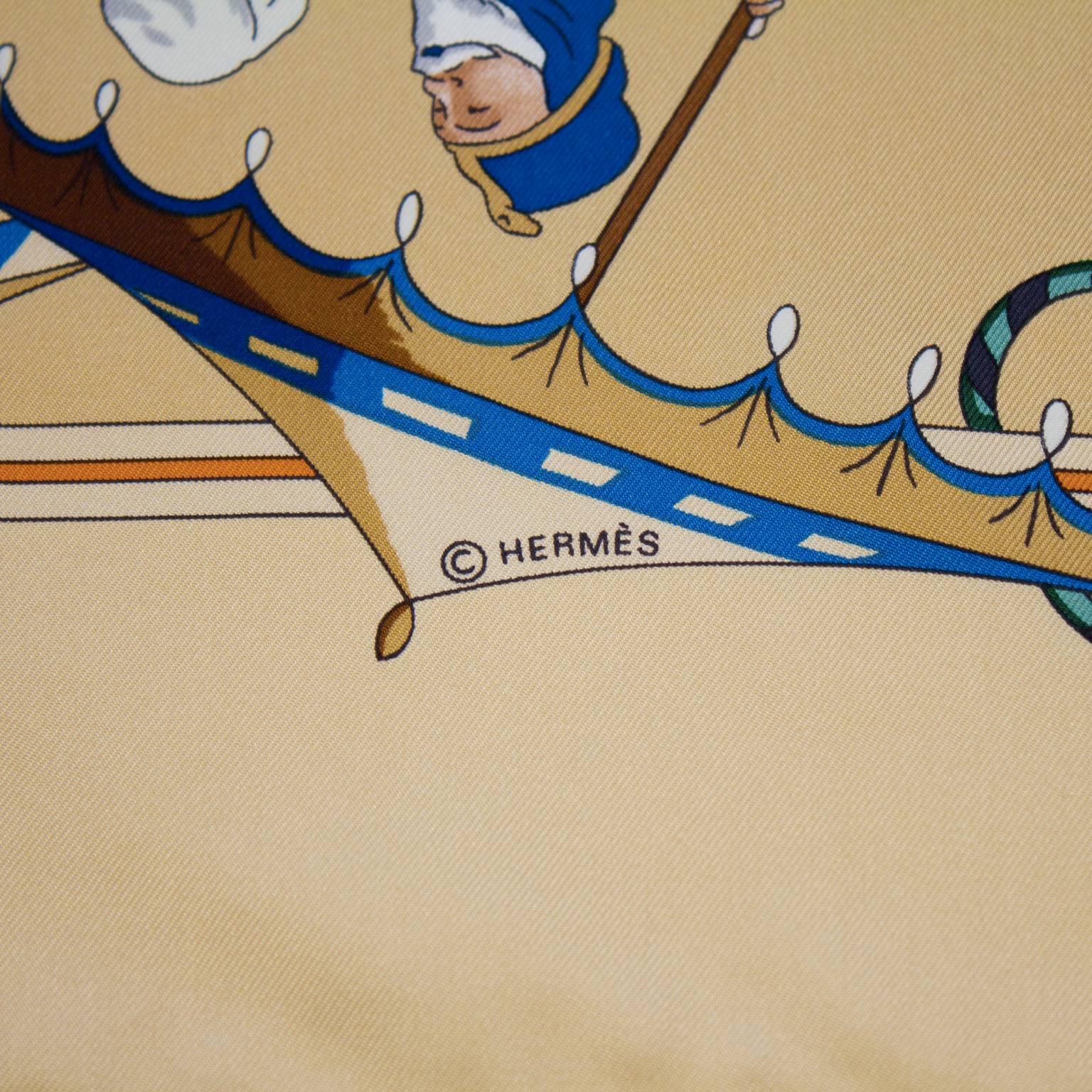 Beige 1998 Hermes Silk Scarf 