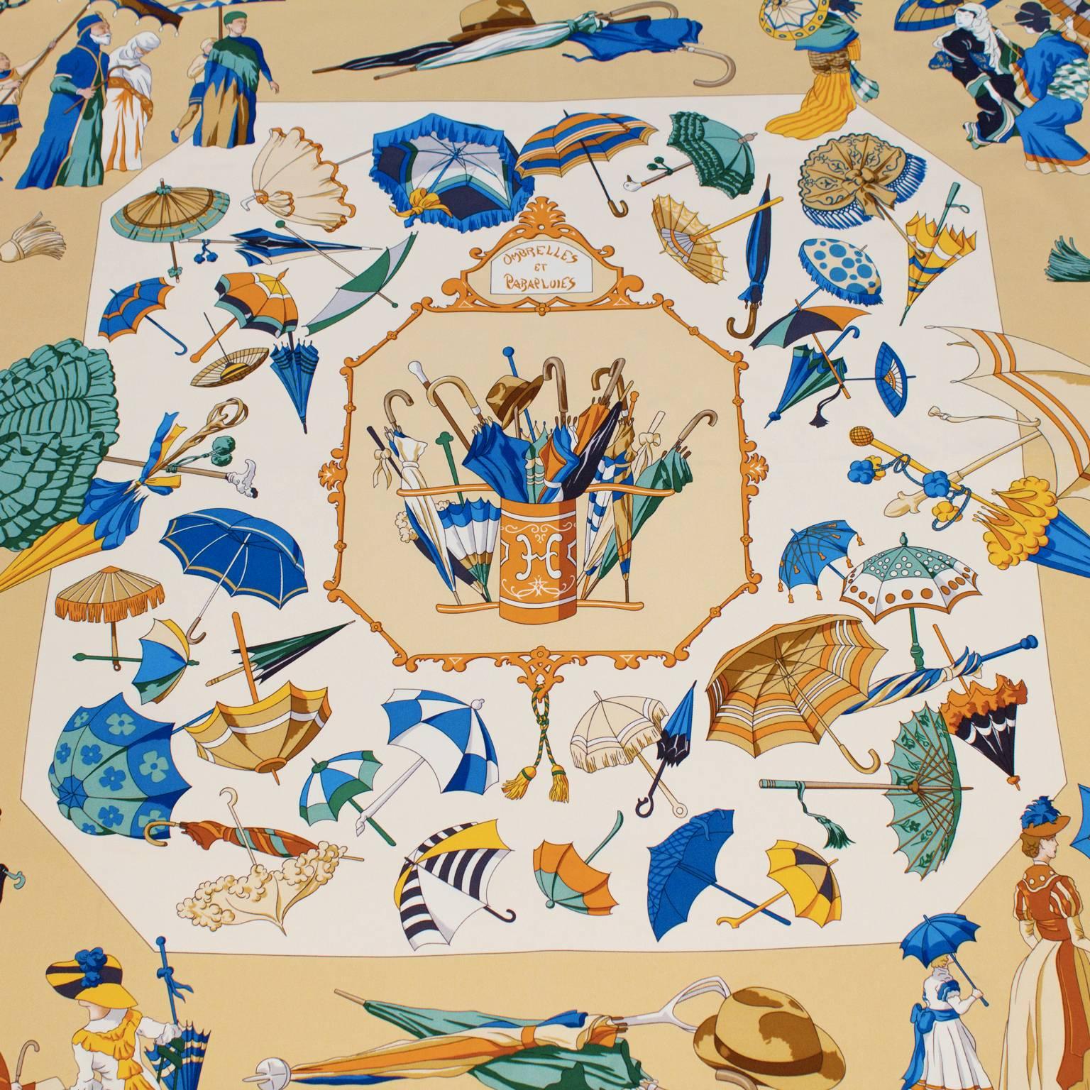 Hermes silk scarf from 1998 called 'Ombrelles et Paraplues