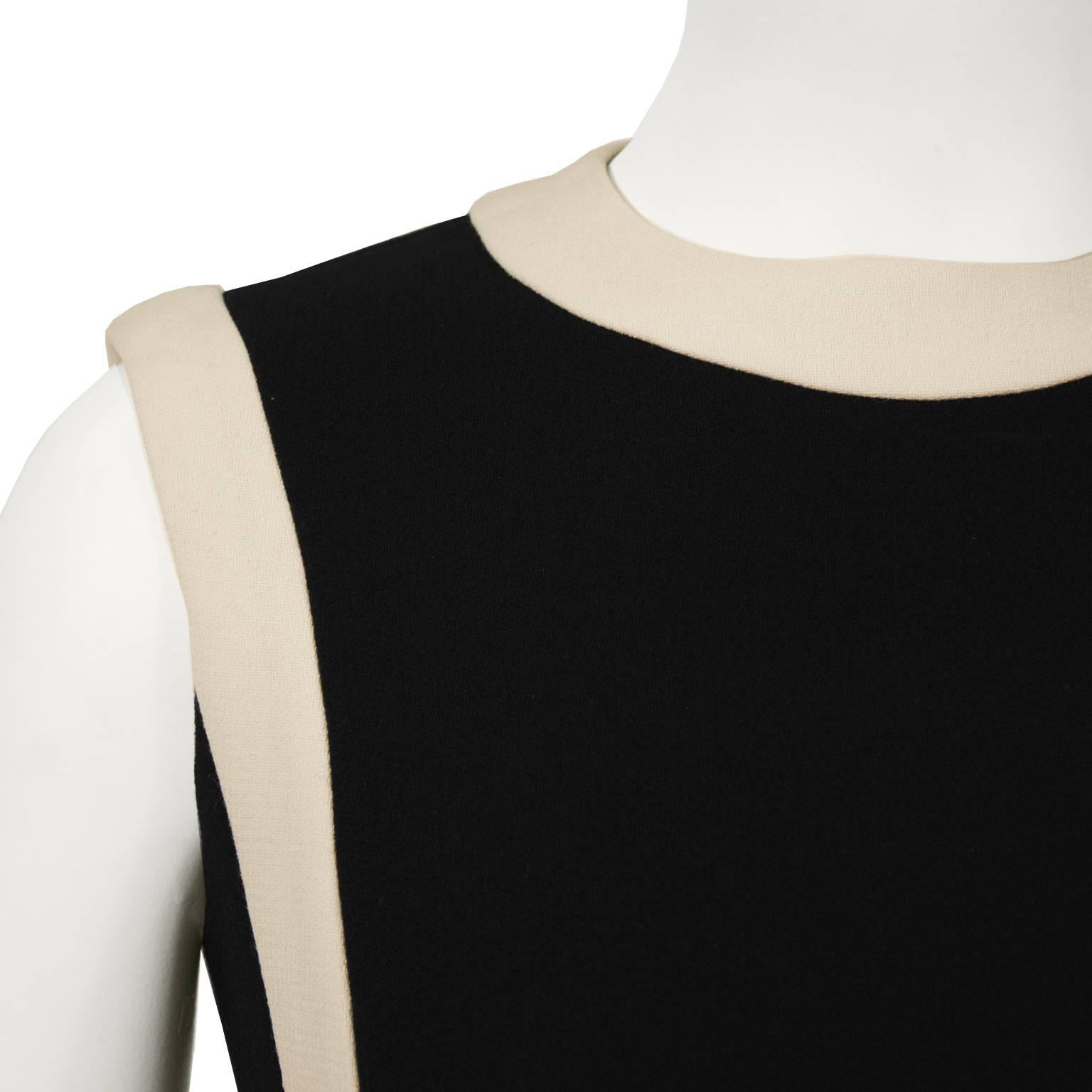 De las mujeres 1960's Anónimo Vestido de Lana Negro con Detalle Crema en venta