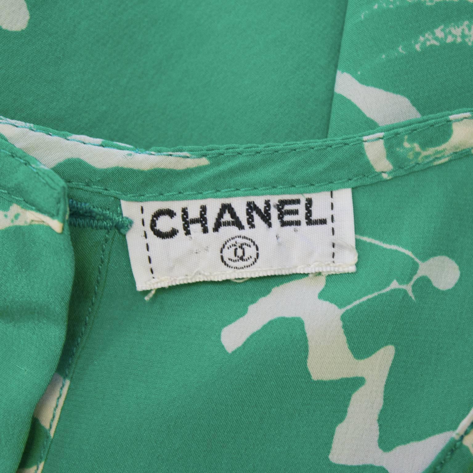 1980's Chanel Green Silk Sleeveless Tank 1