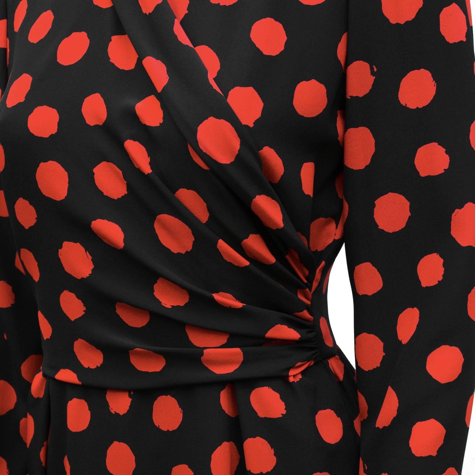 Women's 1980's Emanuel Ungaro Red & Black Silk Polkadot Dress