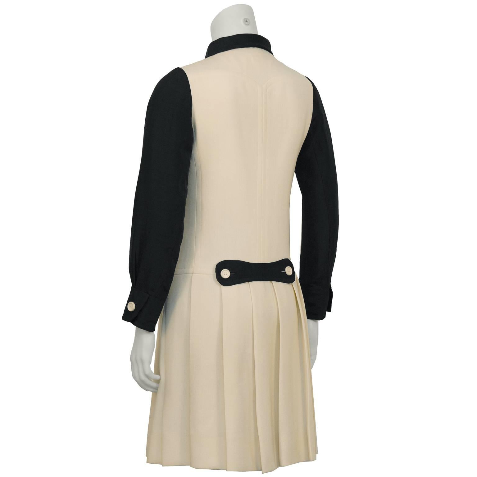 White 1960's Ungaro Parallele-Paris Black and Cream Drop-Waist Dress