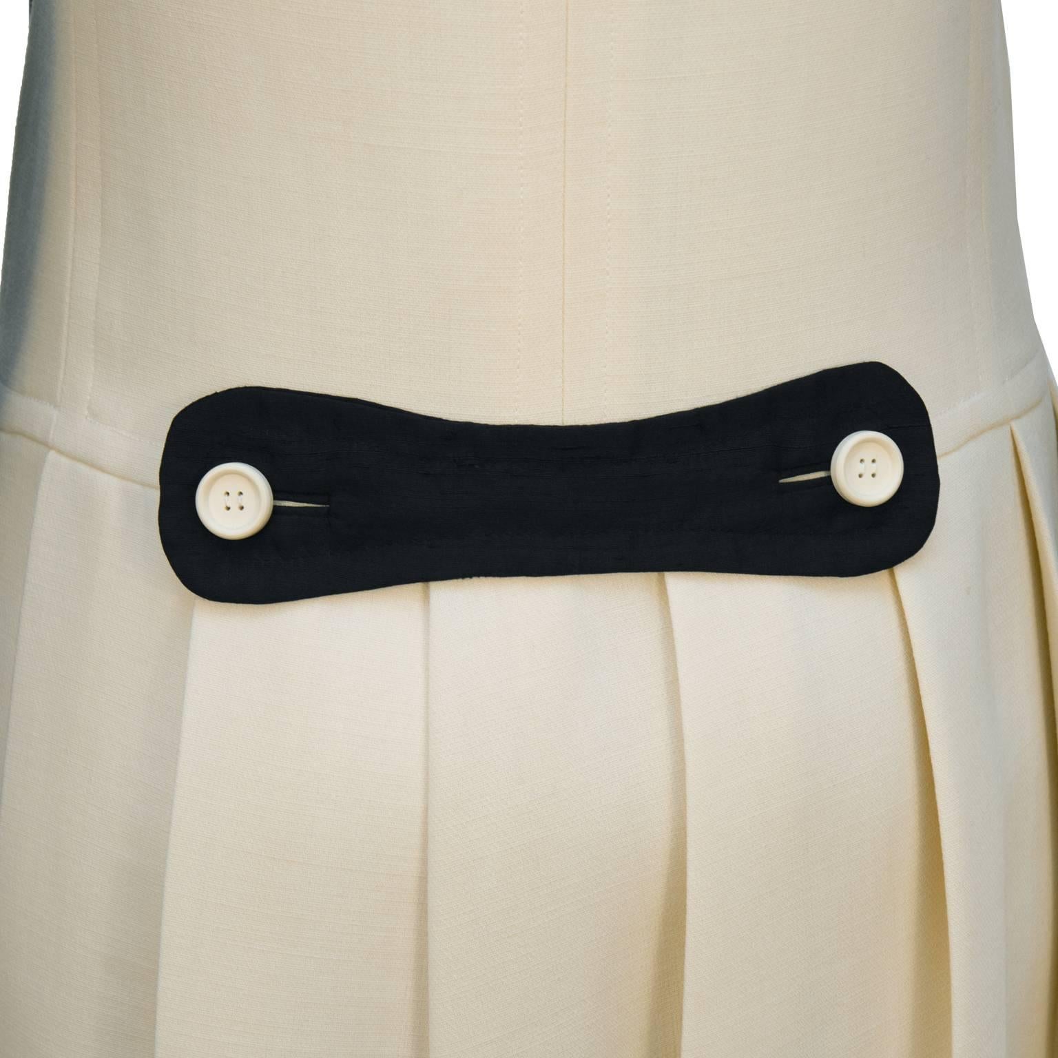 Women's 1960's Ungaro Parallele-Paris Black and Cream Drop-Waist Dress