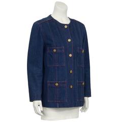 1980er Chanel kragenlose Denim-Jacke