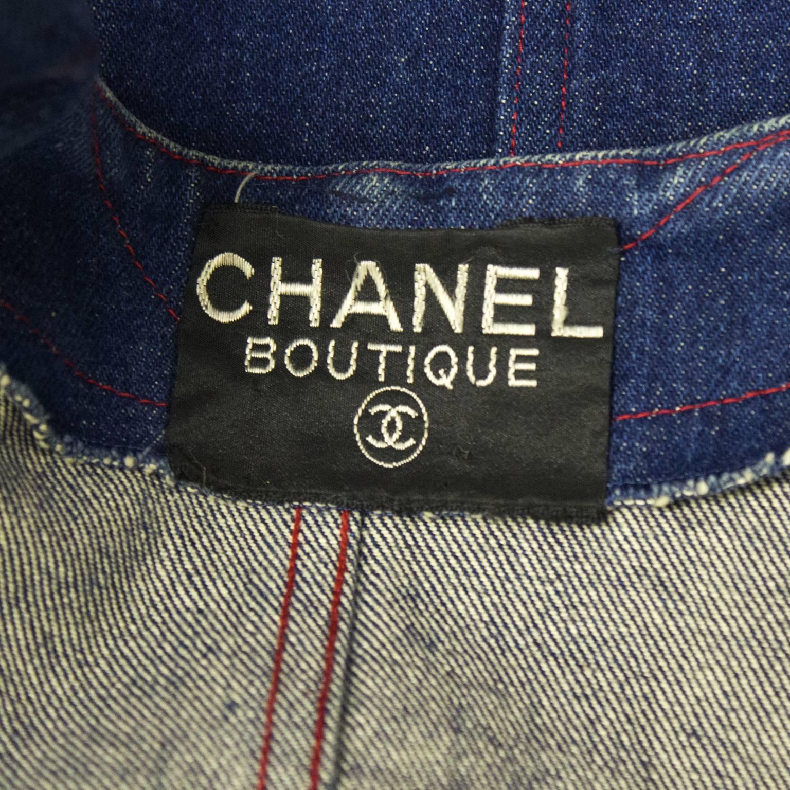 Black 1980's Chanel Collarless Denim Jacket