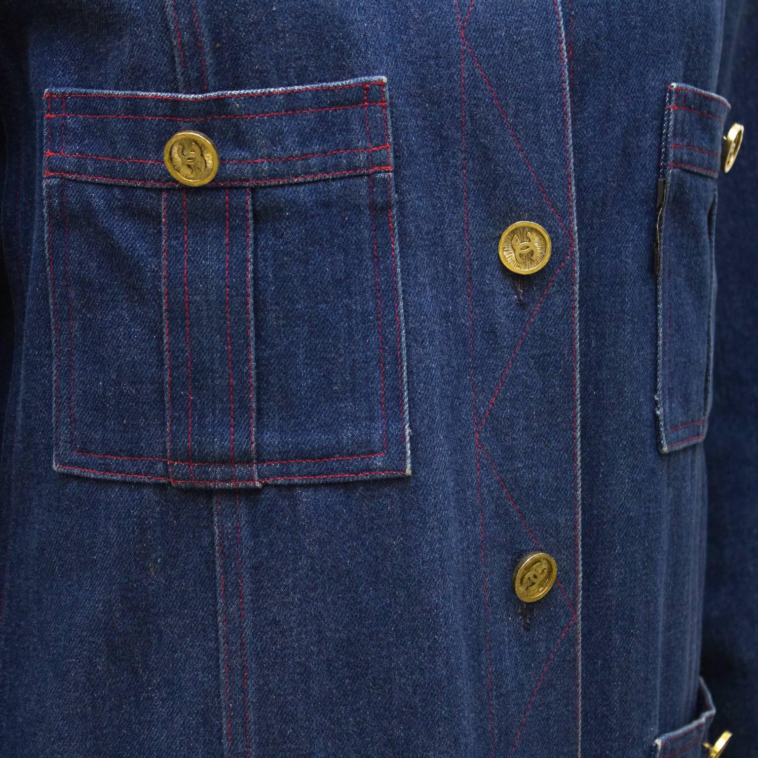 1980's Chanel Collarless Denim Jacket at 1stDibs | chanel denim jacket ...