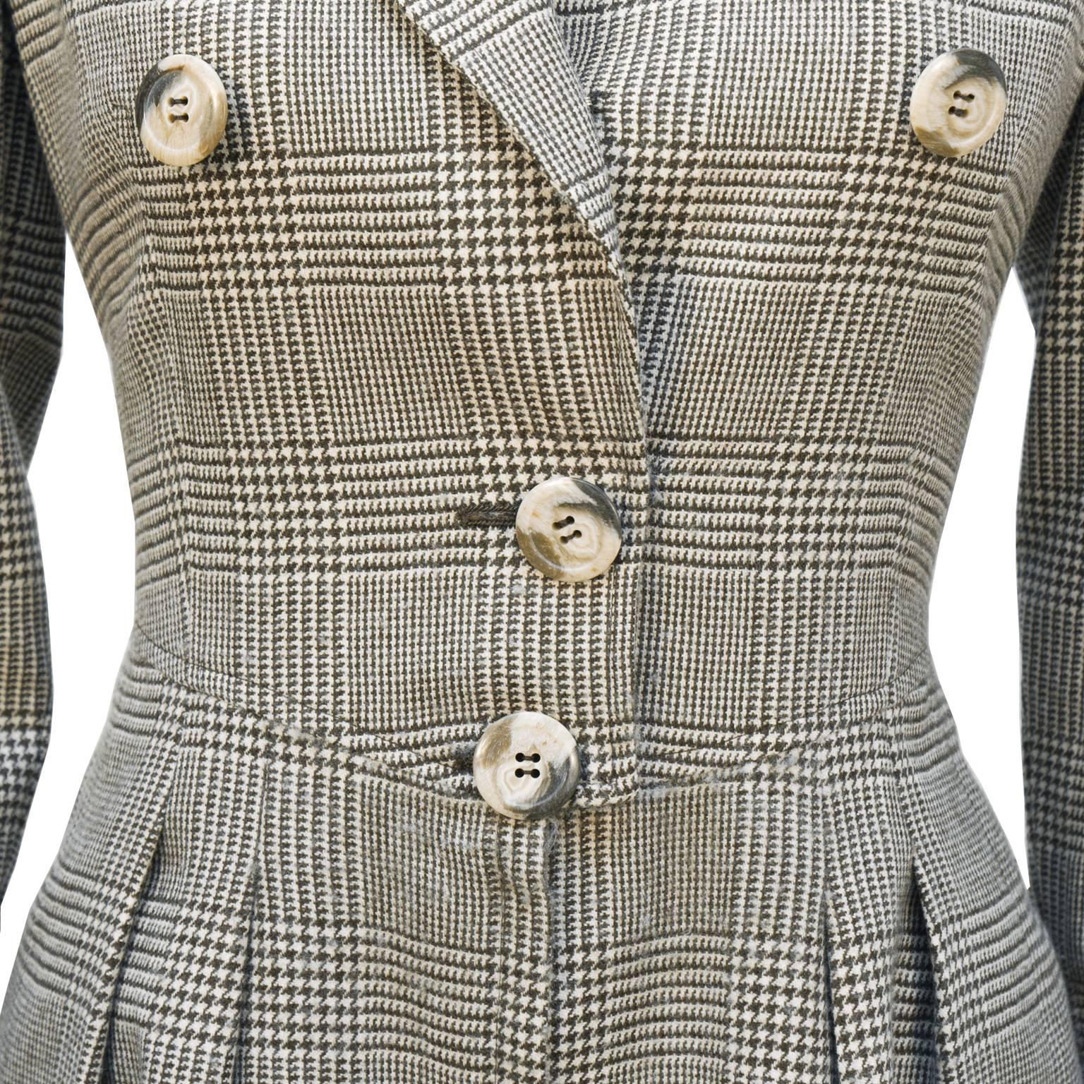 1980's Valentino Brown Glen Check Wool Dress In Excellent Condition In Toronto, Ontario