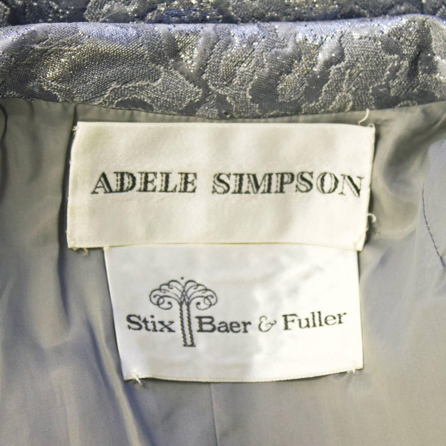 1960's Adele Simpson Silver Brocade Sleeveless Dress 1