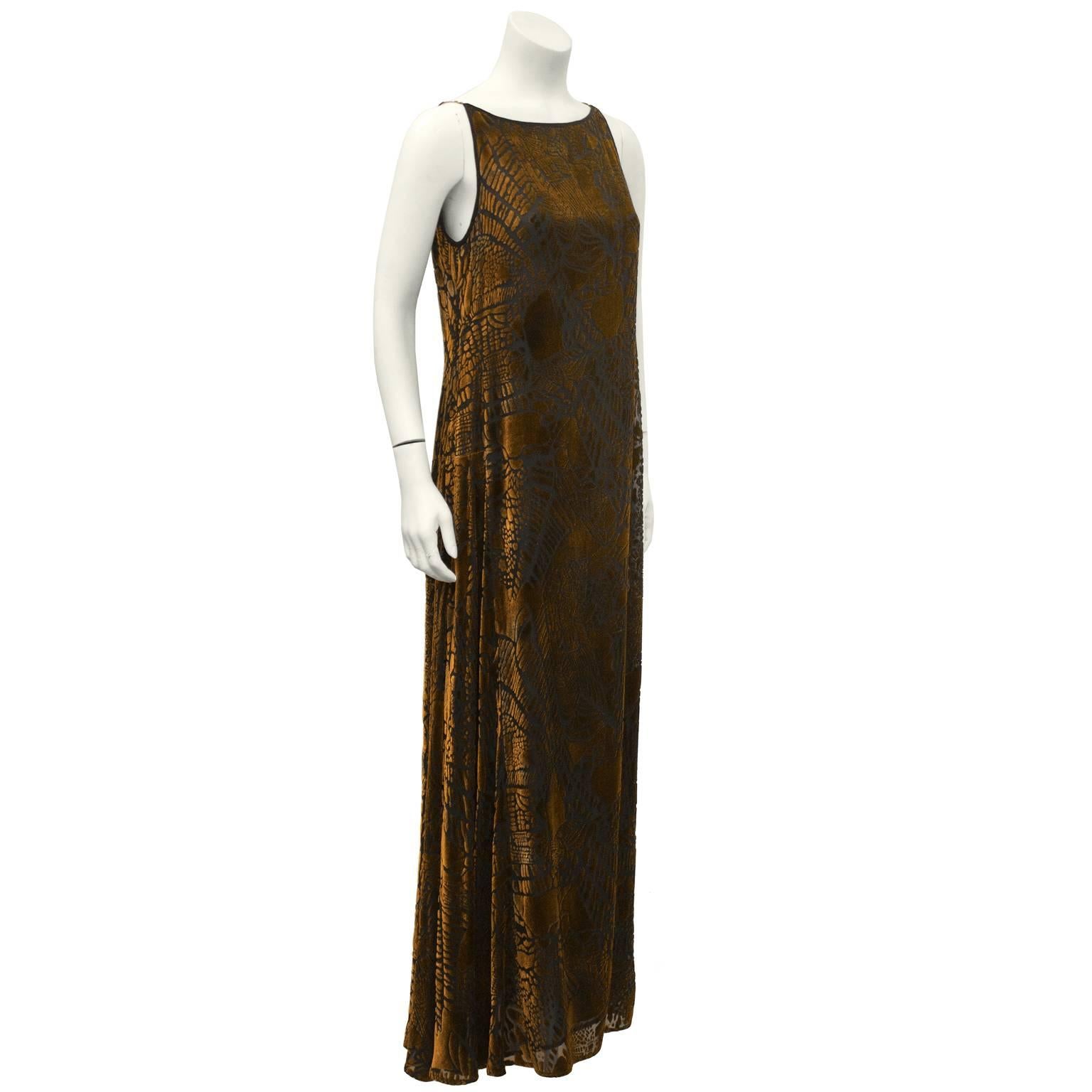Black 1980's Christian LaCroix Devoré Bronze Sleeveless Dress & Shawl