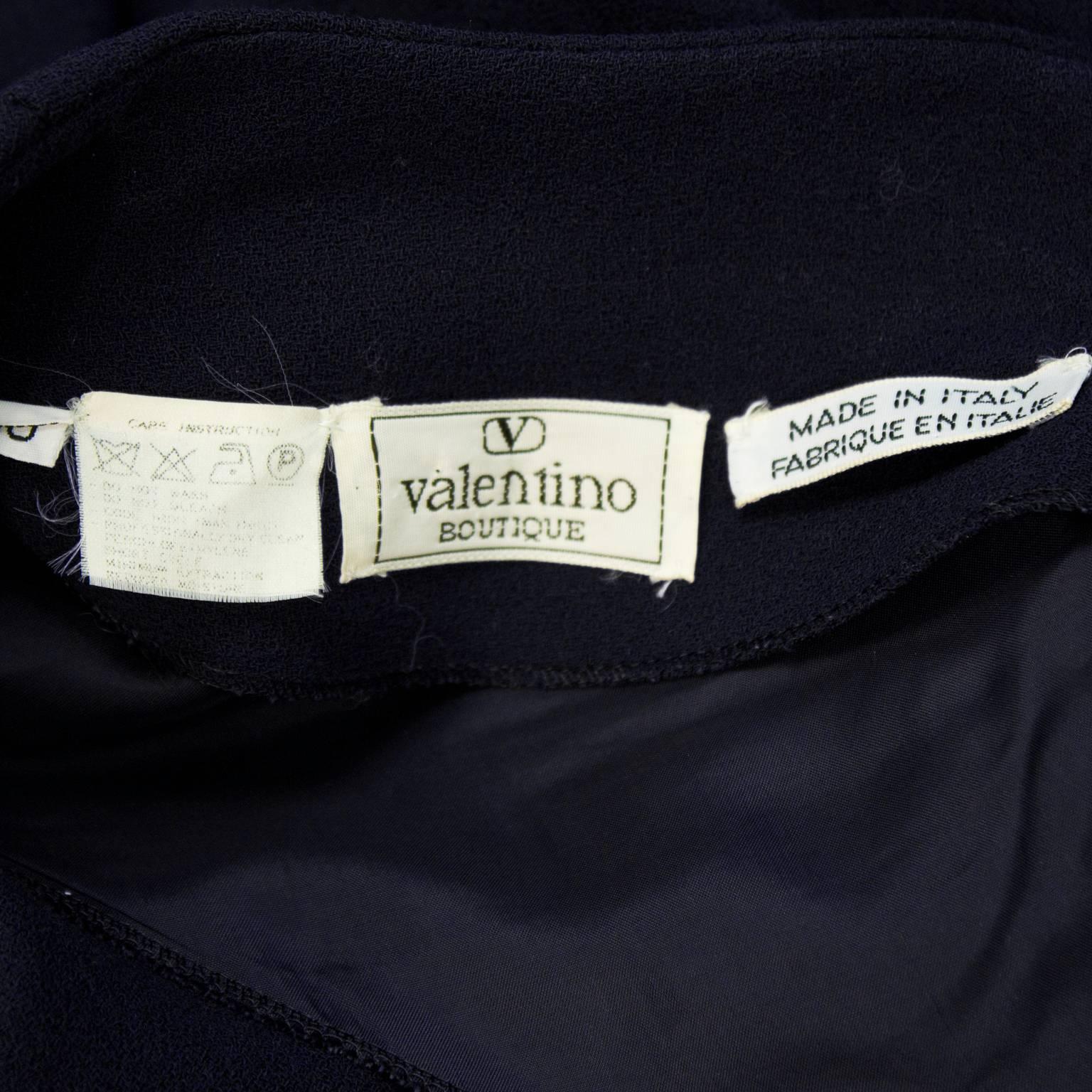 Women's 1980's Valentino Navy Crepe Long Sleeve Drop Waist Dress