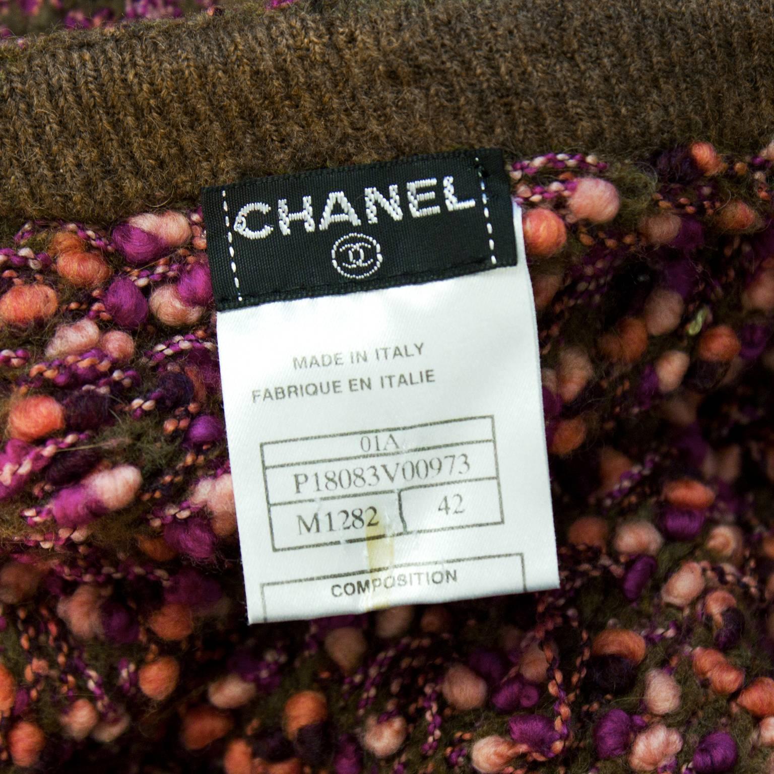 2001 Fall Chanel Khaki & Pink Chunky Knit Sweater Set  1