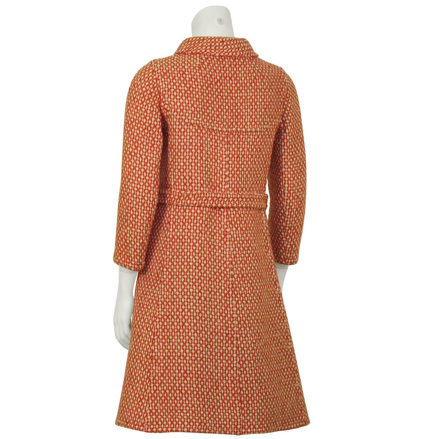 Antonelli: Roter und weißer Mantel und Rock aus Wolle und Mohair, 1960er Jahre  (Orange) im Angebot