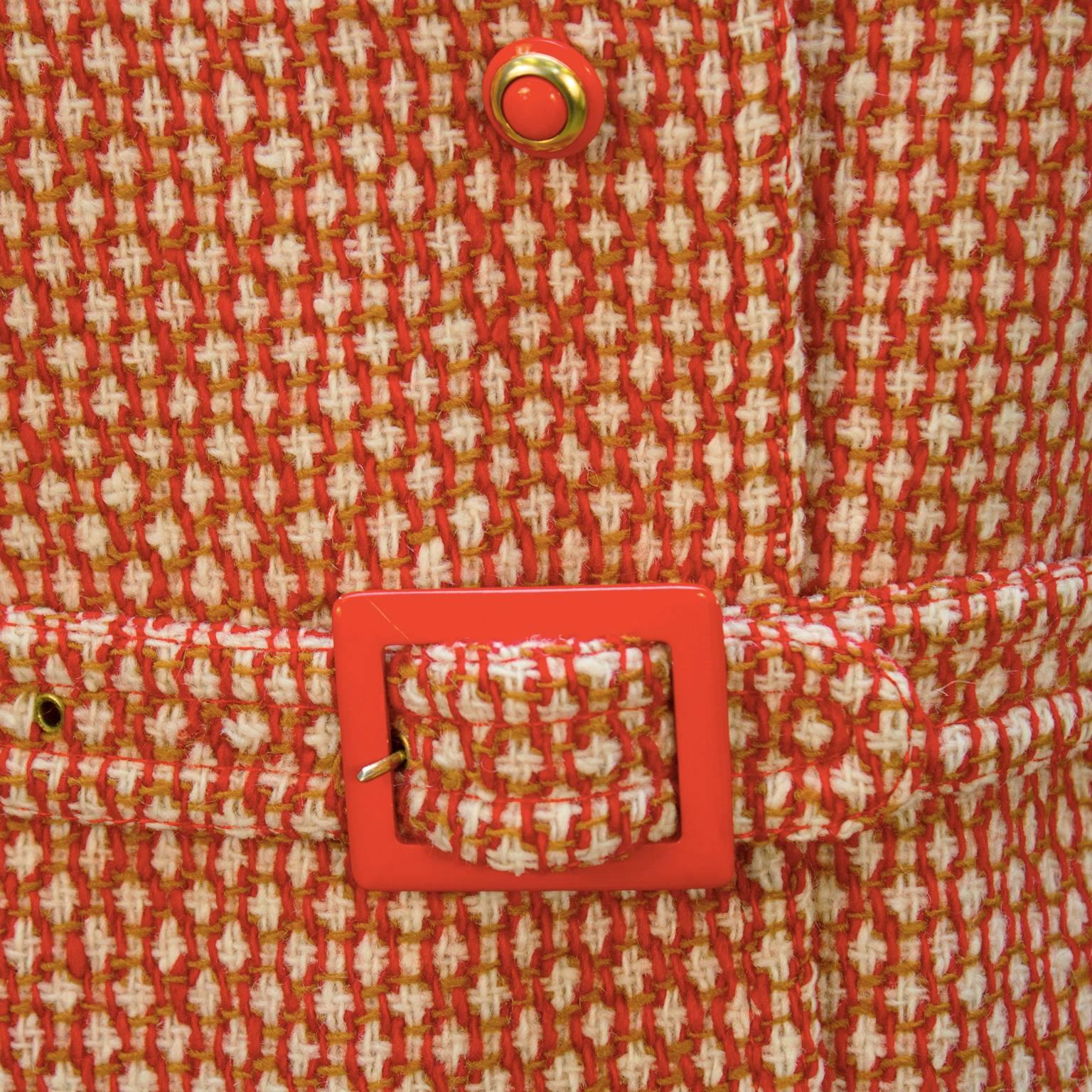 Antonelli: Roter und weißer Mantel und Rock aus Wolle und Mohair, 1960er Jahre  Damen im Angebot