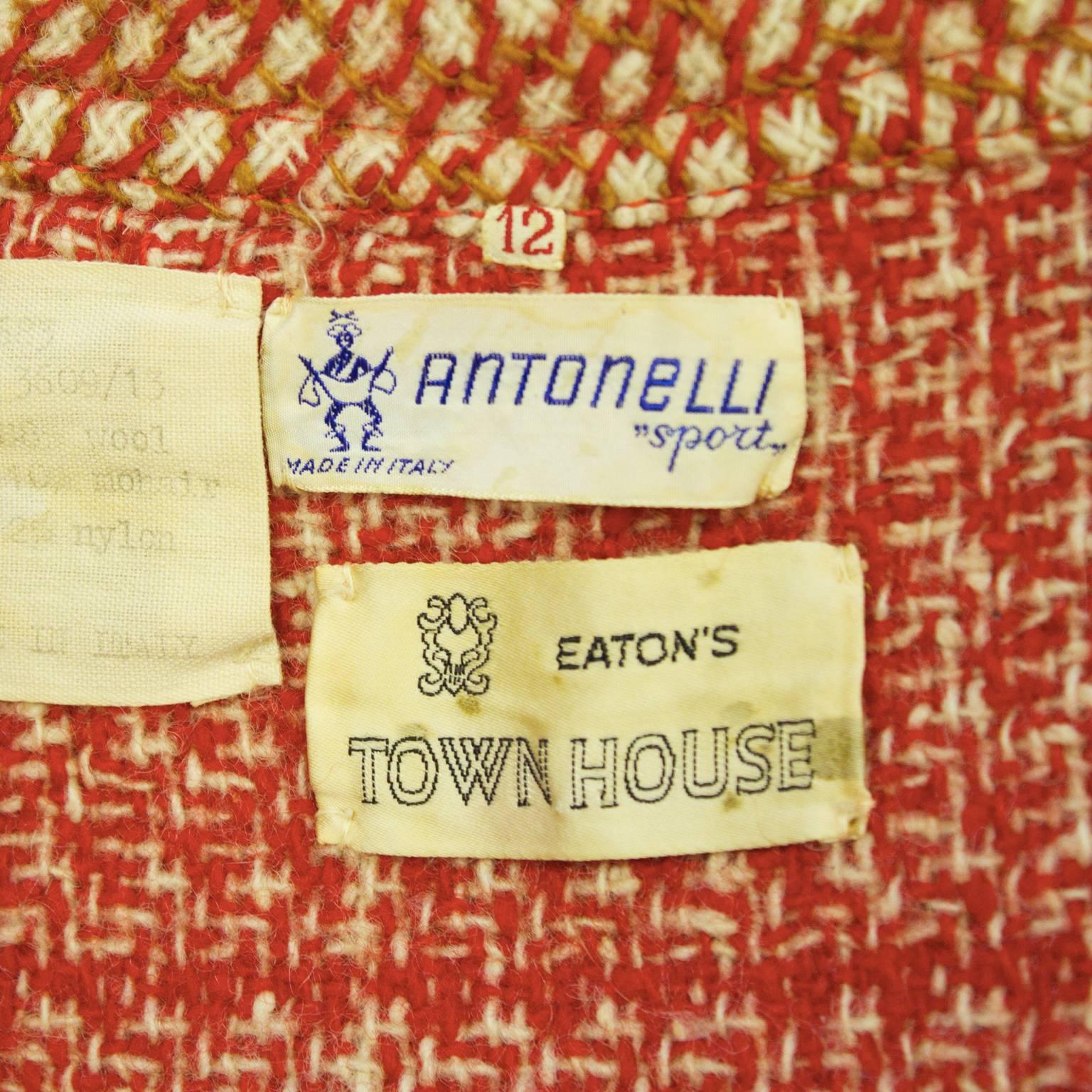 Orange 1960's Antonelli Red & White Wool & Mohair Coat and Skirt Set  For Sale