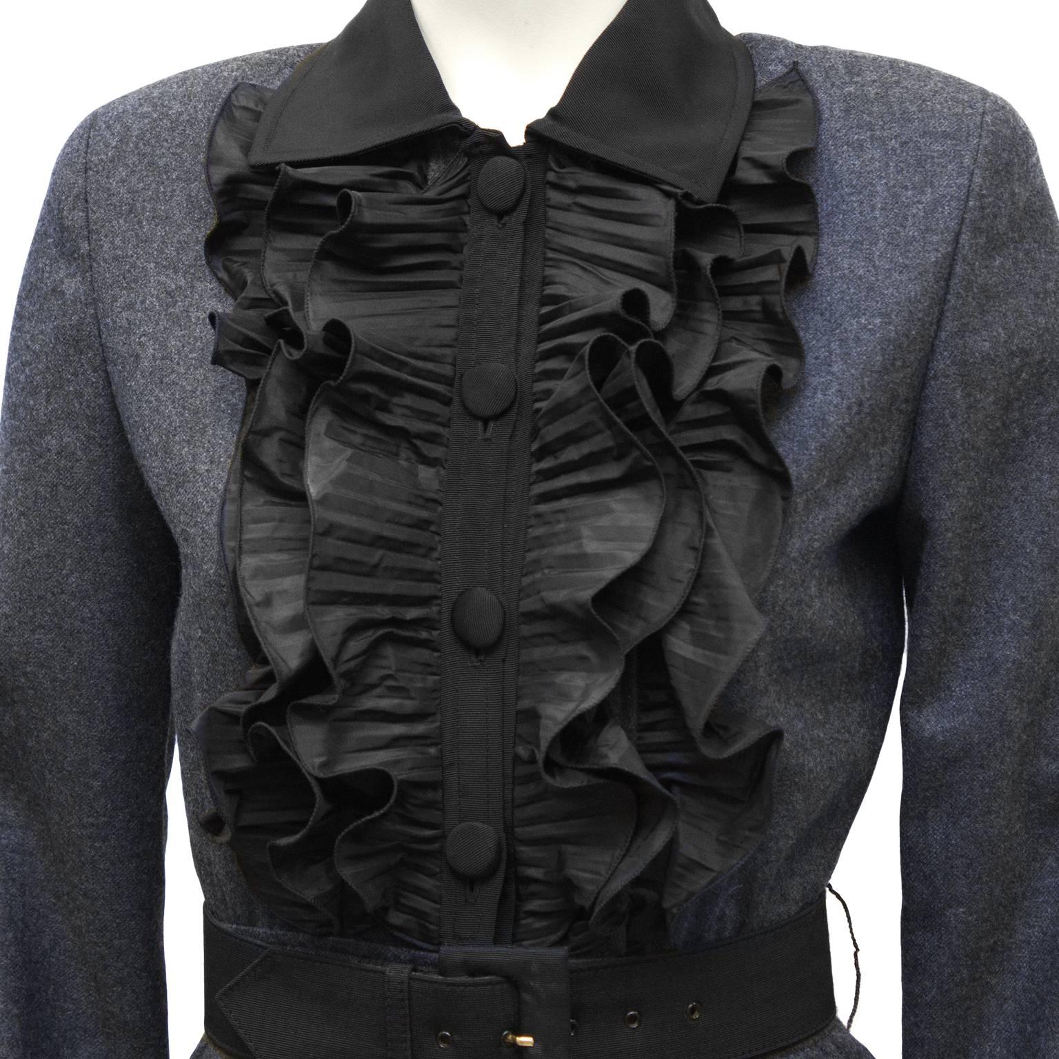 Black 1980's Valentino Grey Wool Dress with Belt