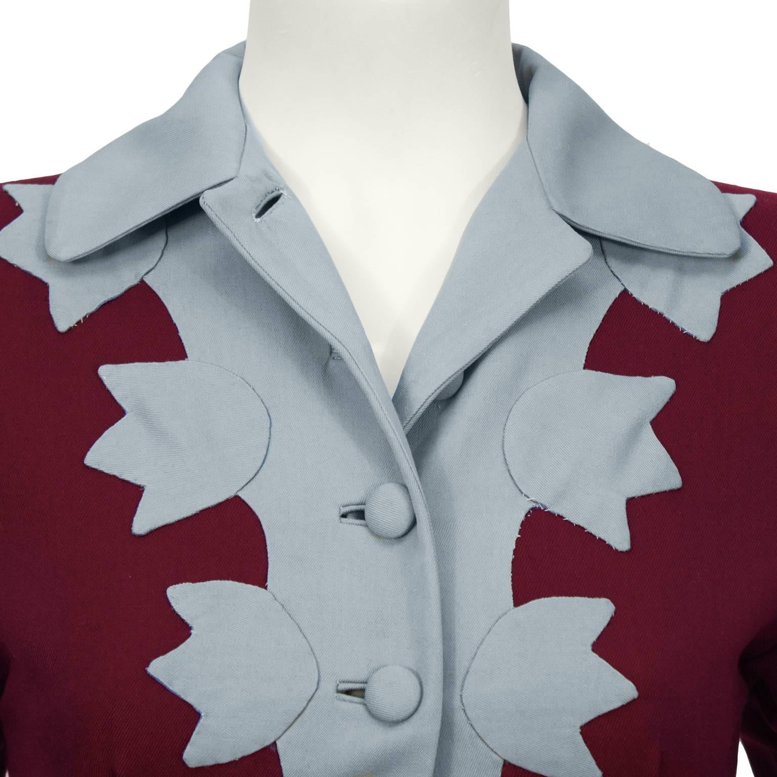 1940's Anonymous Burgundy & Blue Gabardine Jacket  In Excellent Condition In Toronto, Ontario