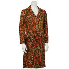 1960's Anonymous Orange Paisley Skirt Suit