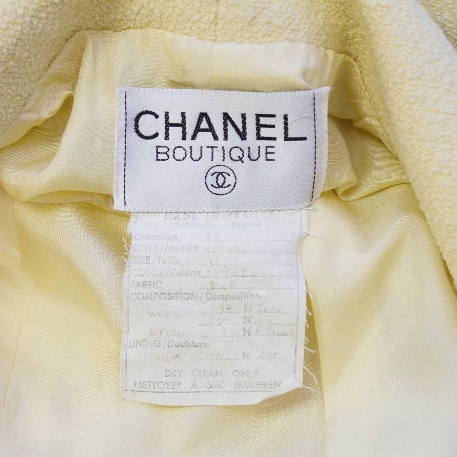 White 1980's Chanel Cream Suit with Black Ribbon Trim 