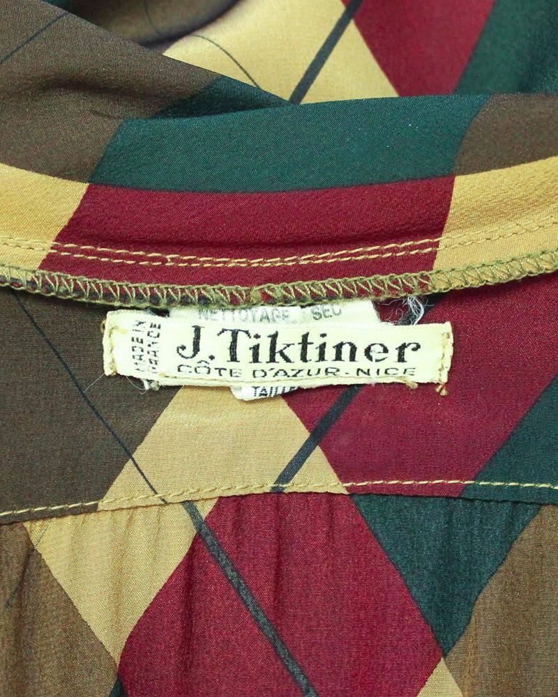 Women's 1970's Tiktiner Argyle Silk Blouse