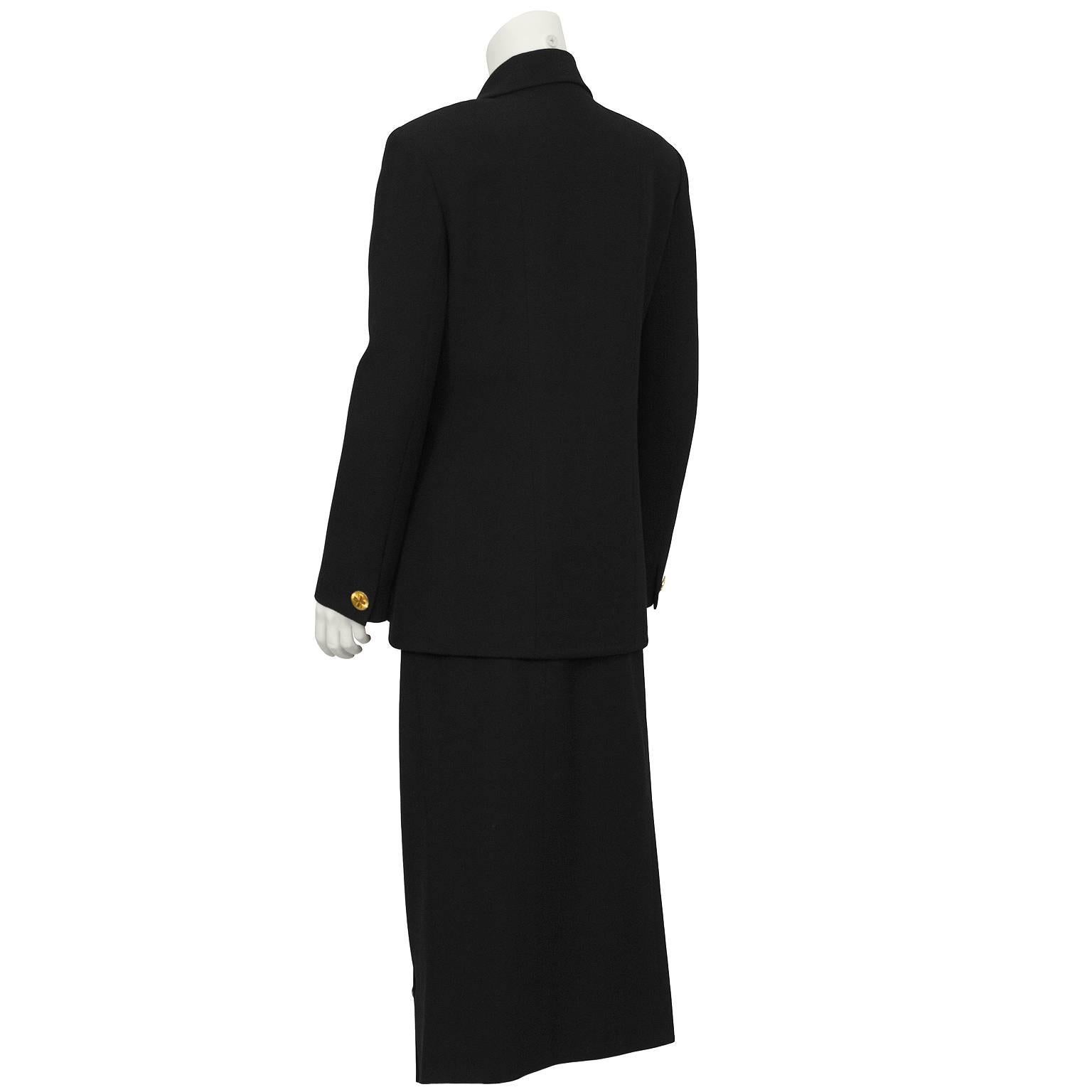 1980’s Chanel Black Maxi Skirt Suit with Clover Leaf Buttons In Excellent Condition In Toronto, Ontario