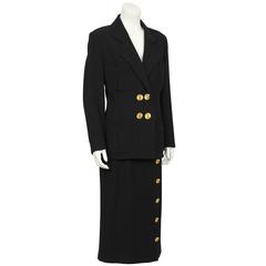 1980’s Chanel Black Maxi Skirt Suit with Clover Leaf Buttons