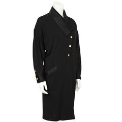 1980's Chanel Black Wool Jersey & Satin Dinner Dress