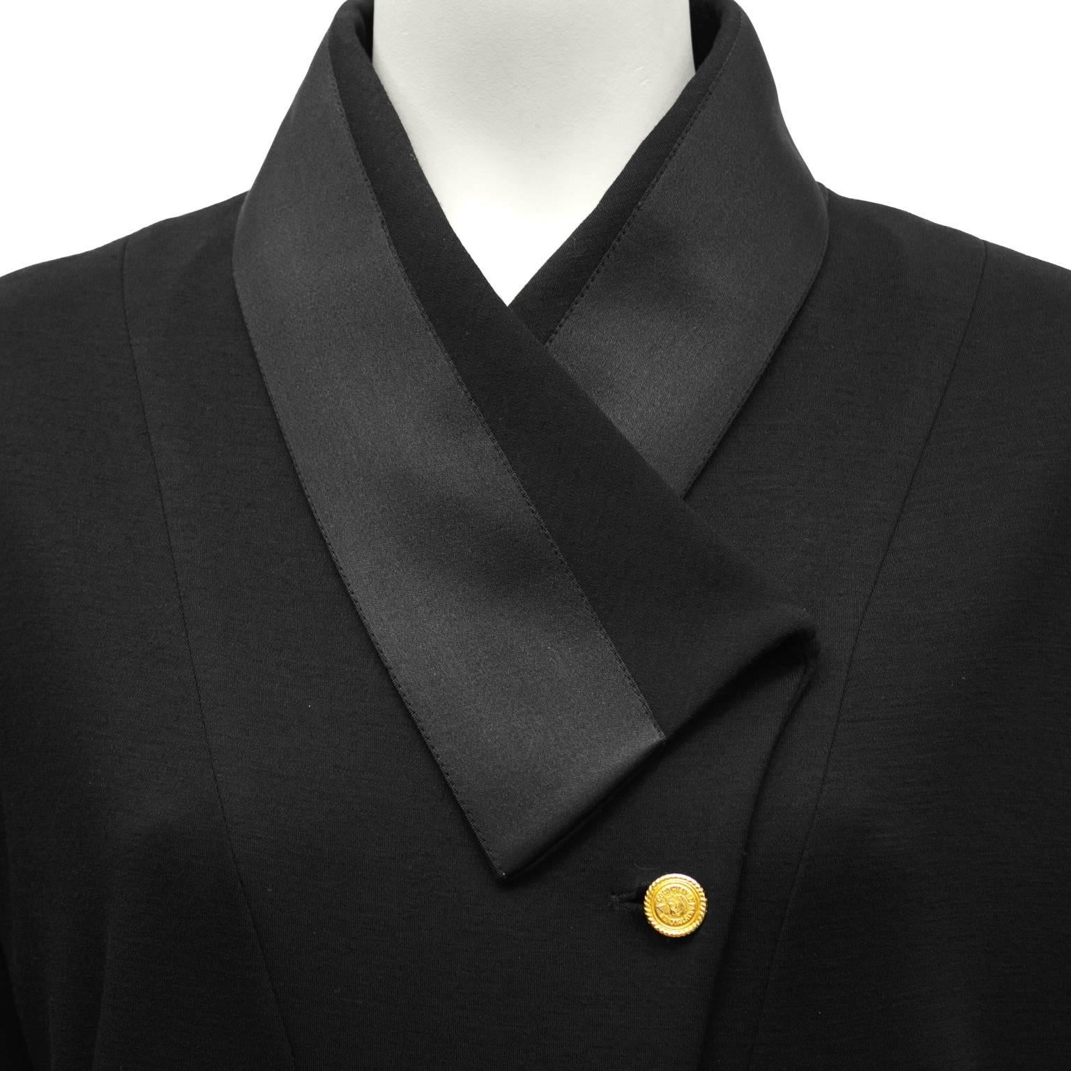 Women's 1980's Chanel Black Wool Jersey & Satin Dinner Dress 