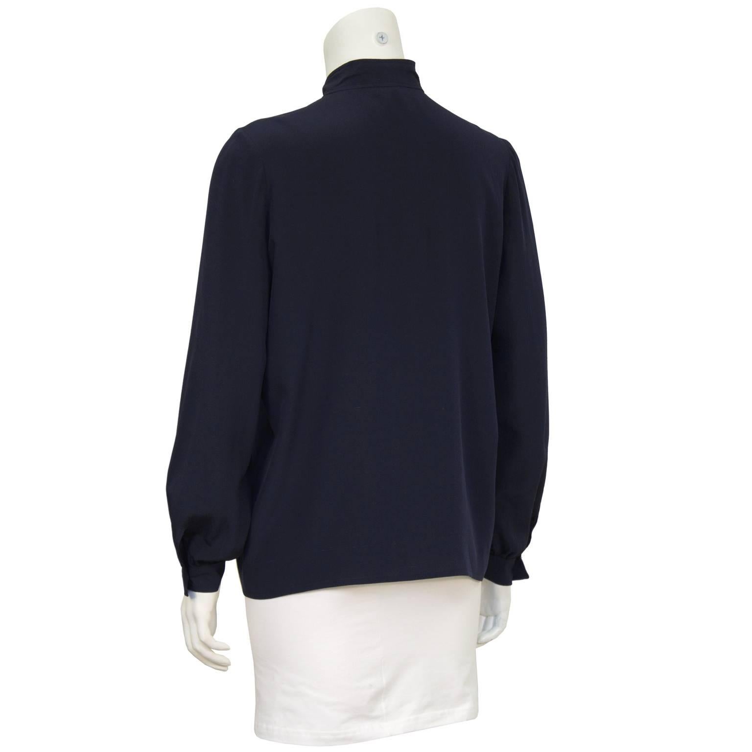 navy silk blouse