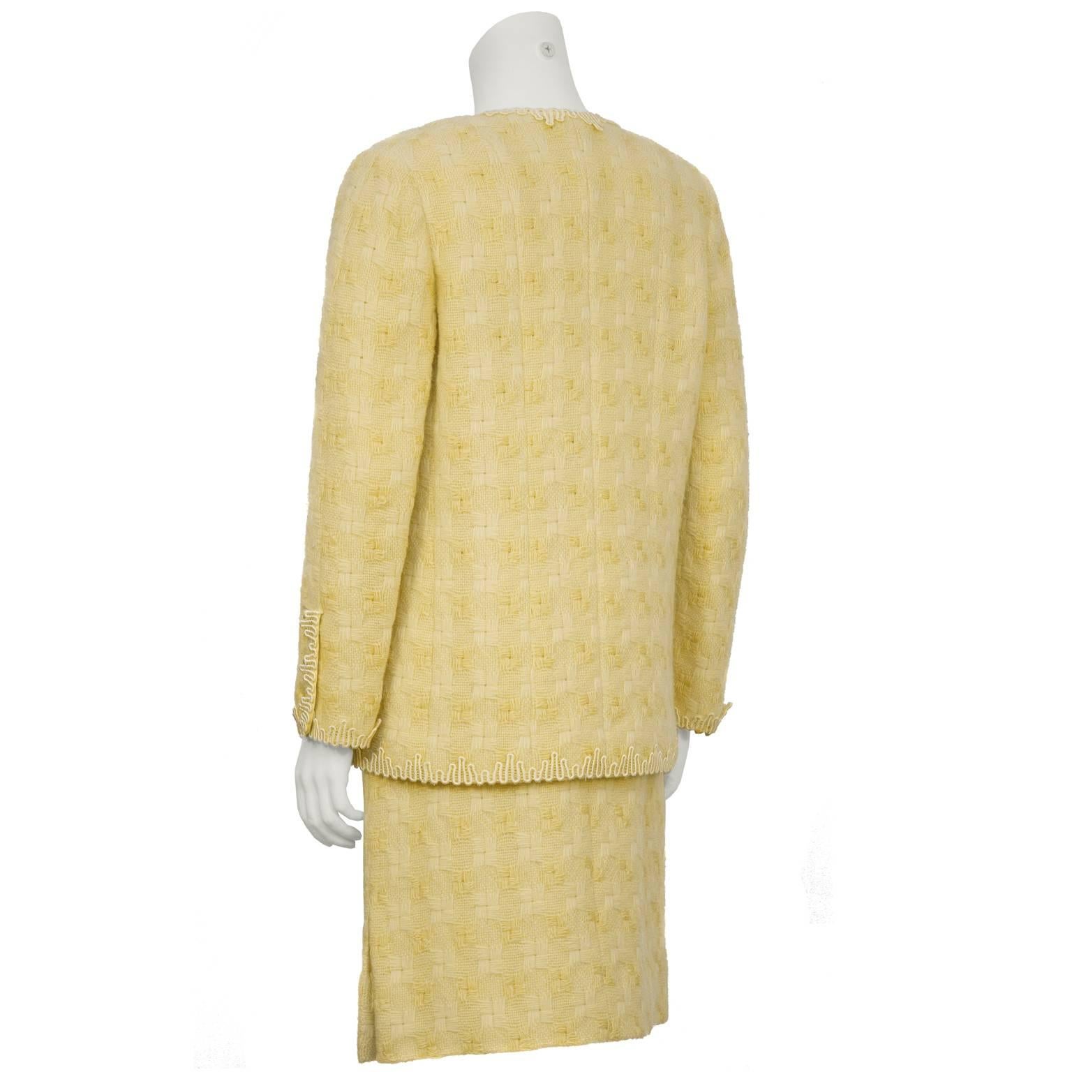 1970’s Chanel Yellow Boucle Jacket with Rickrack Trim In Excellent Condition In Toronto, Ontario