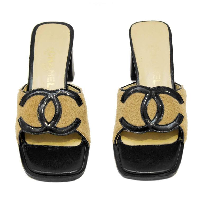 1990's Chanel Ponyhair High Heel Slides For Sale at 1stdibs