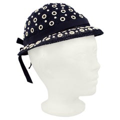 Used 1950s Holt Renfrew Navy Blue Hat with White Grommets  