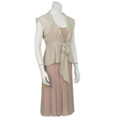 Chanel 2004 Spring Celadon and Beige Chiffon Dress and Vest