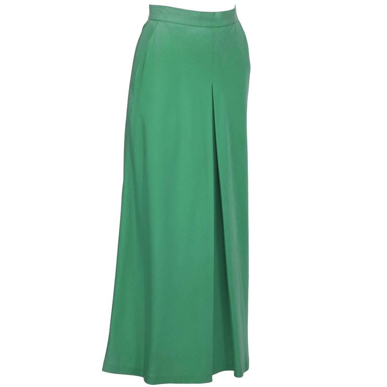 1980's Chanel Green Silk Culotte Style Maxi Skirt at 1stDibs